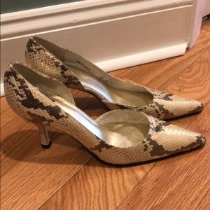 Stuart Weitzman gold snake print heel